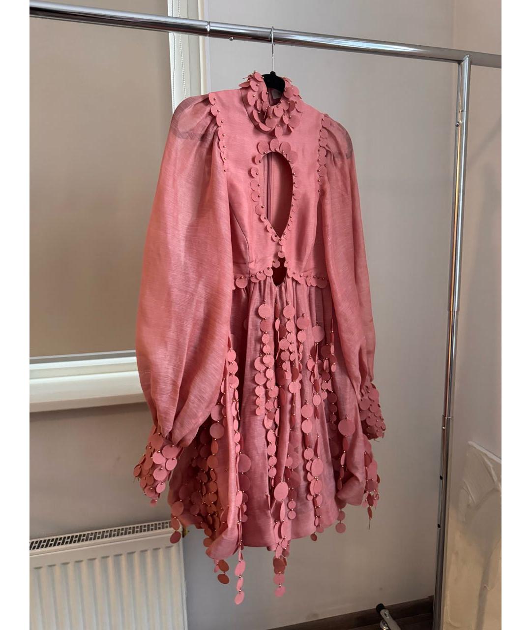 ZIMMERMANN Коралловое льняное коктейльное платье, фото 5