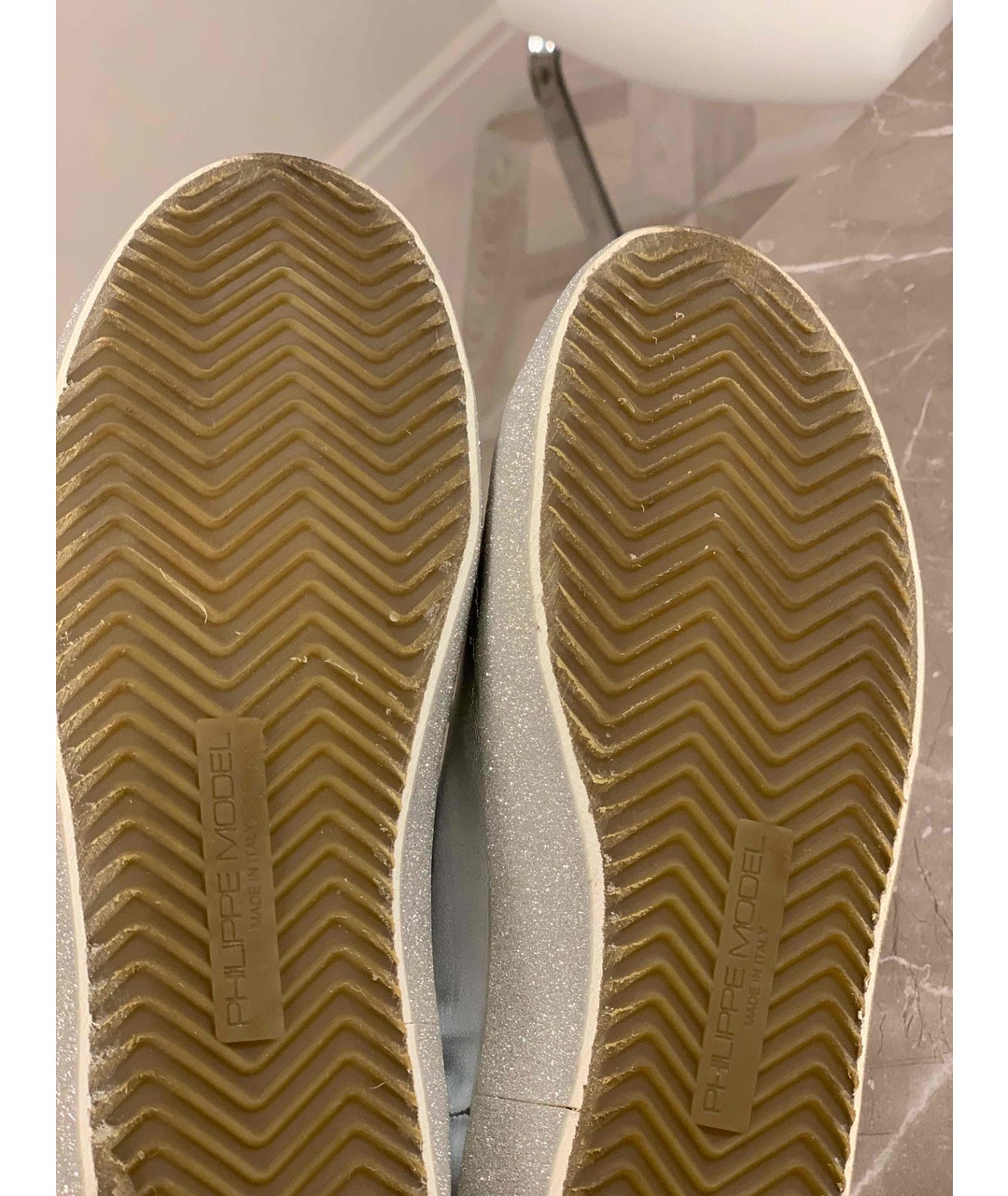 PHILIPPE MODEL Серебряные кожаные кроссовки, фото 4