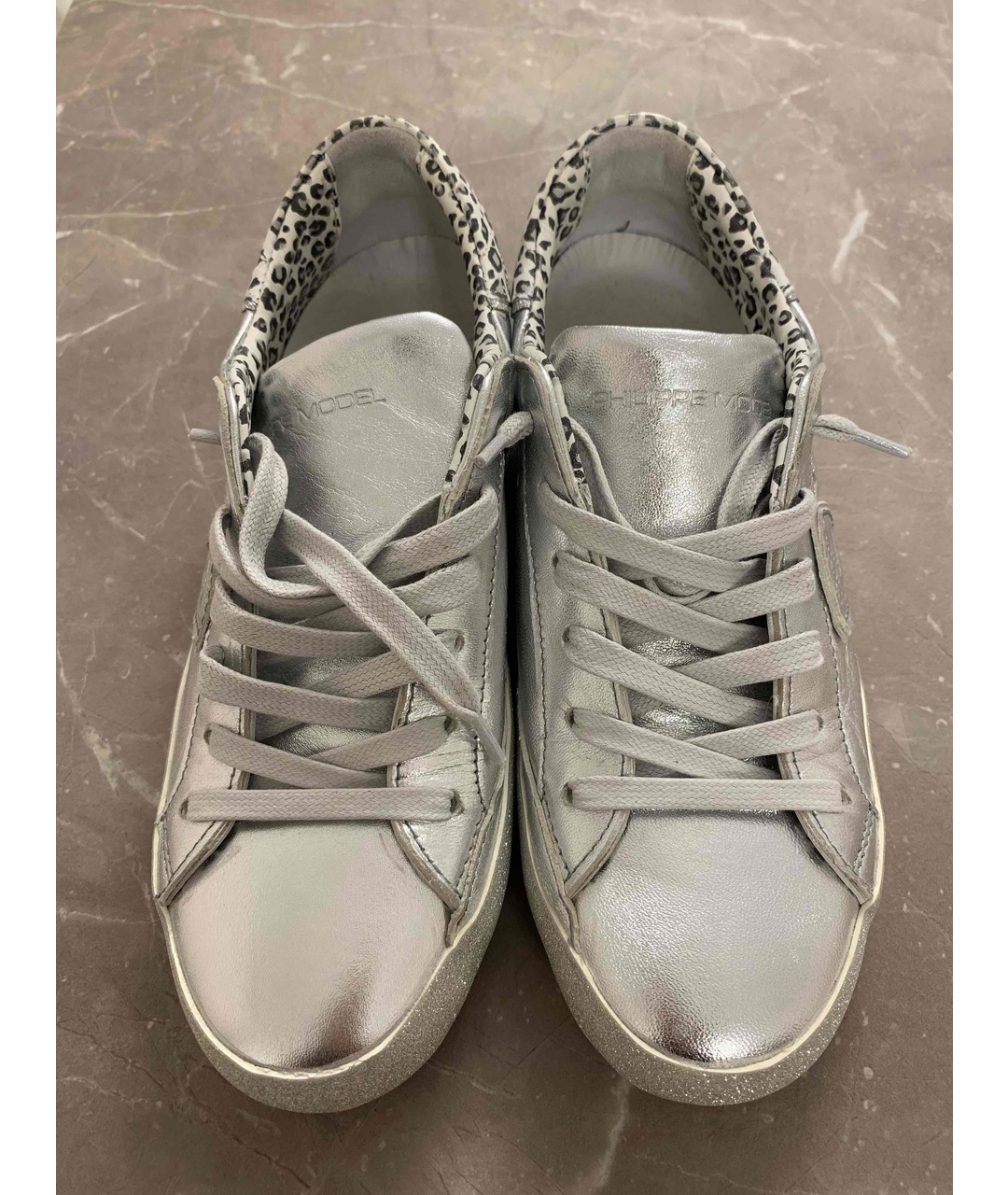 PHILIPPE MODEL Серебряные кожаные кроссовки, фото 3