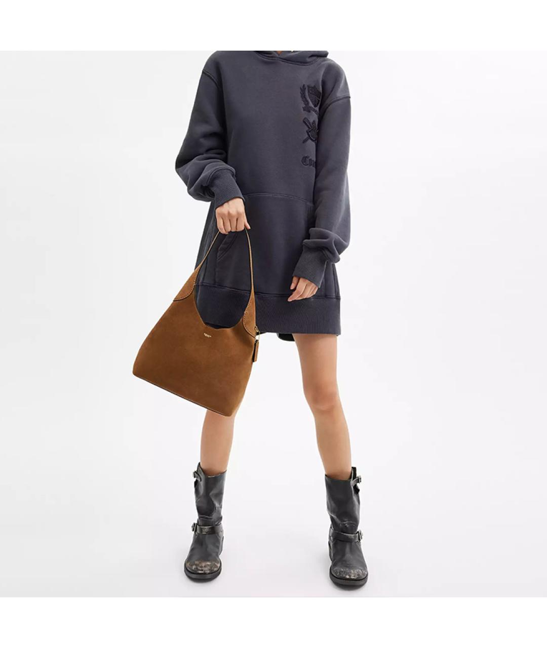 COACH Коричневая замшевая сумка через плечо, фото 7