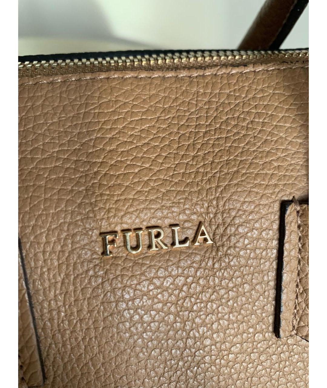 FURLA Коричневая кожаная сумка с короткими ручками, фото 7