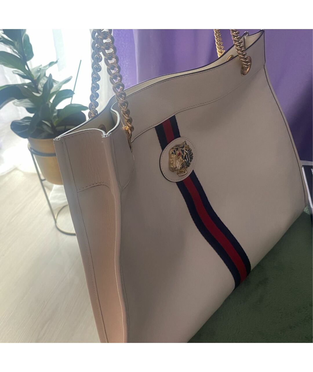 GUCCI Белая кожаная сумка тоут, фото 2