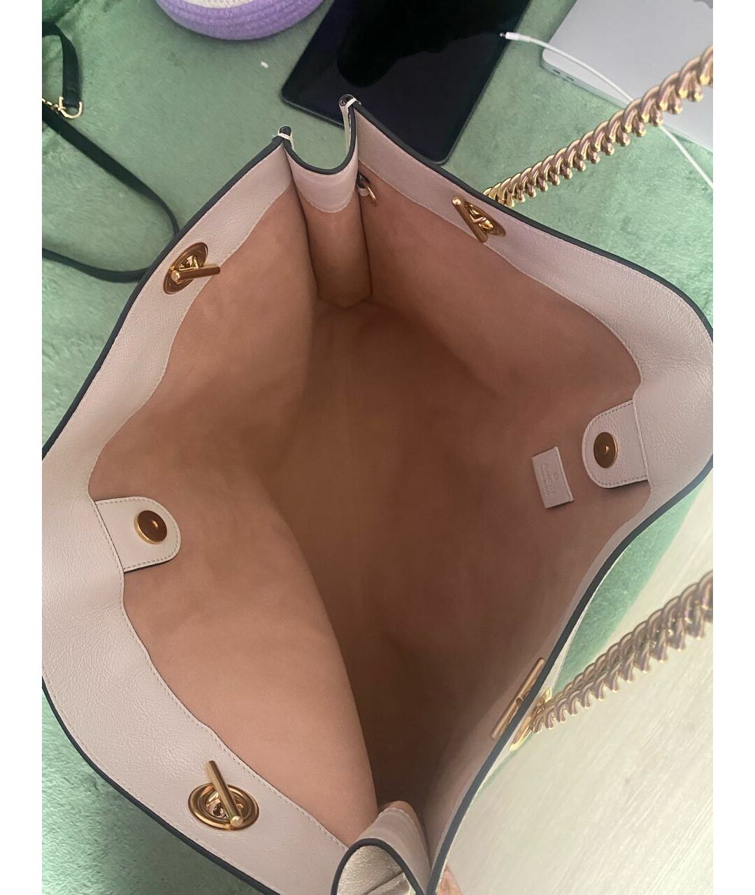 GUCCI Белая кожаная сумка тоут, фото 4