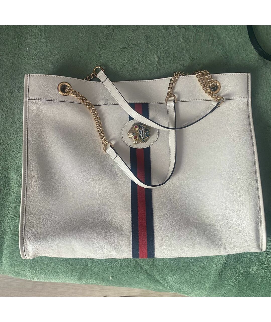 GUCCI Белая кожаная сумка тоут, фото 5