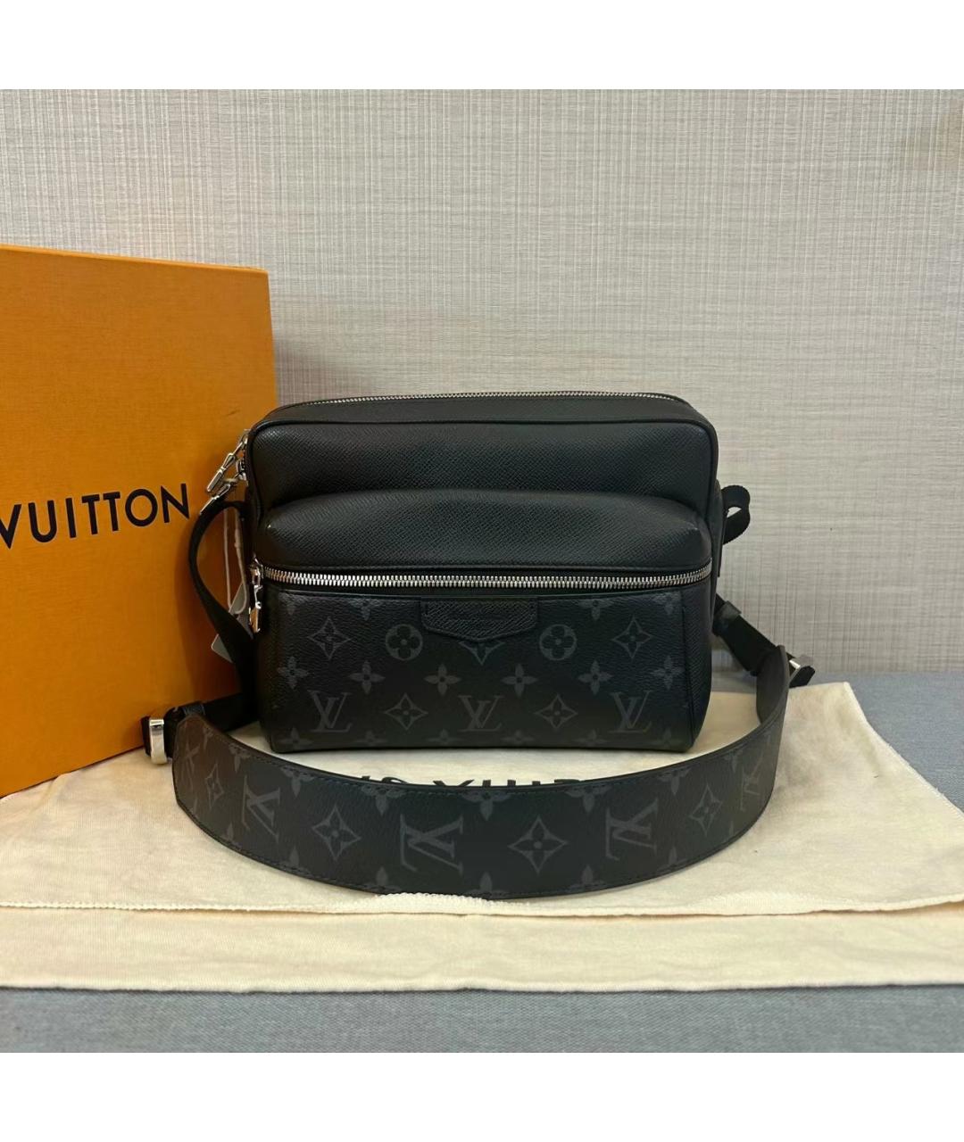 LOUIS VUITTON Черная кожаная сумка через плечо, фото 8