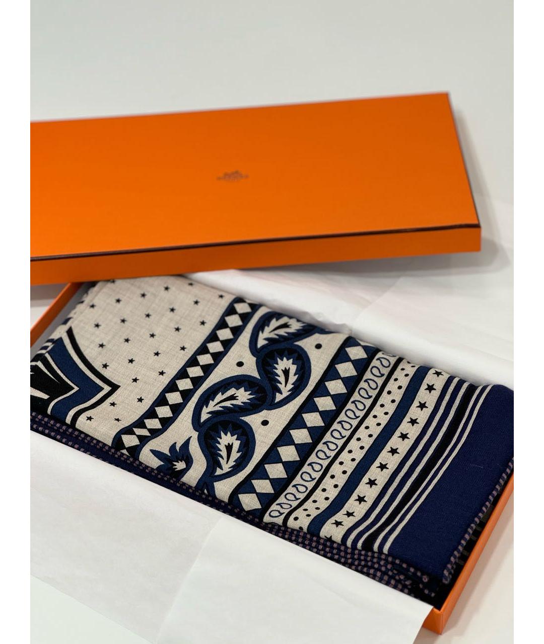 HERMES Темно-синий кашемировый платок, фото 7