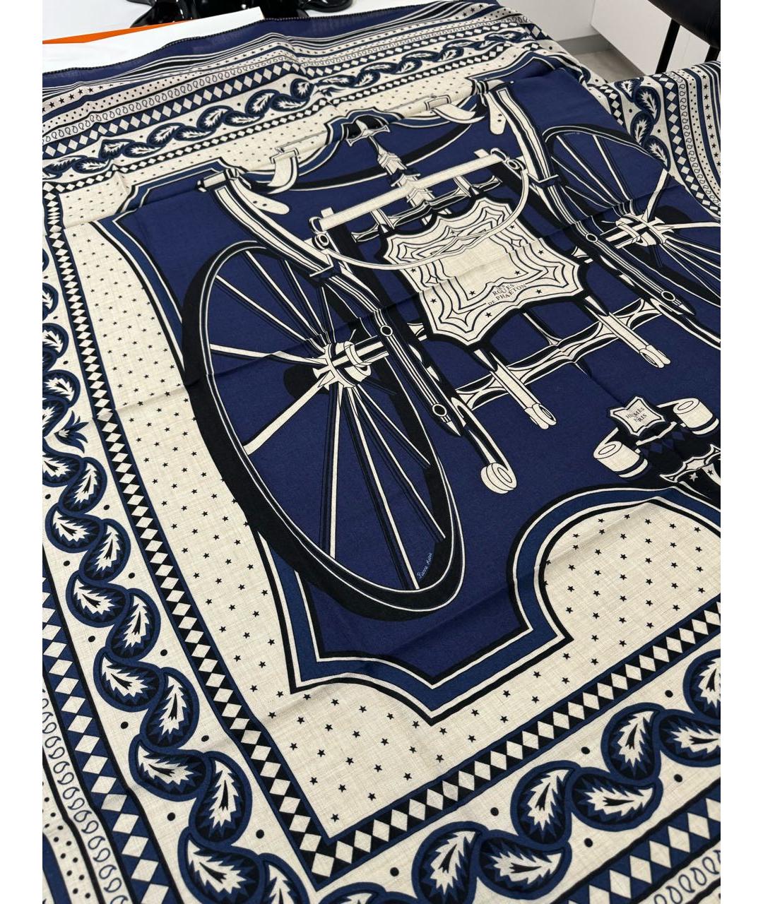 HERMES Темно-синий кашемировый платок, фото 5