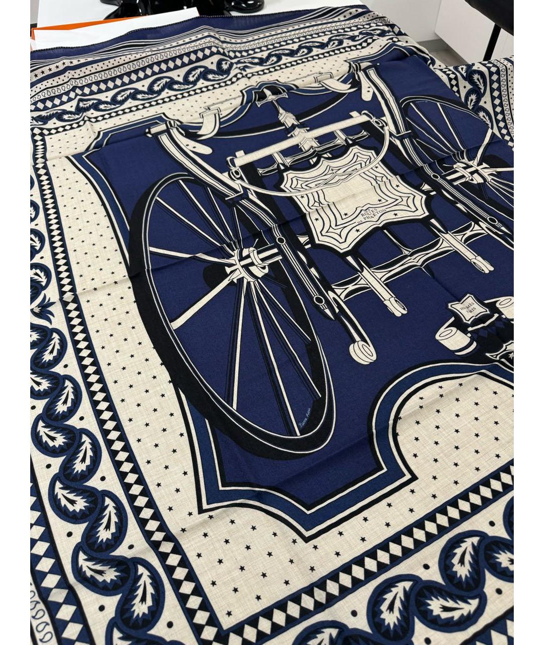 HERMES Темно-синий кашемировый платок, фото 6