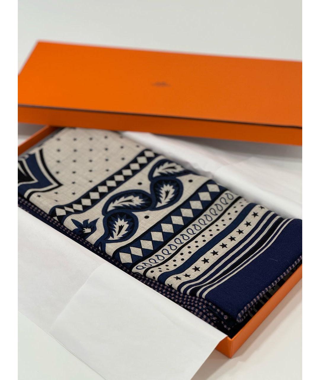 HERMES Темно-синий кашемировый платок, фото 2