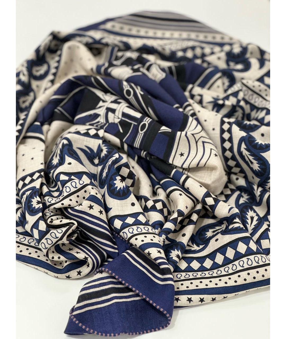 HERMES Темно-синий кашемировый платок, фото 3