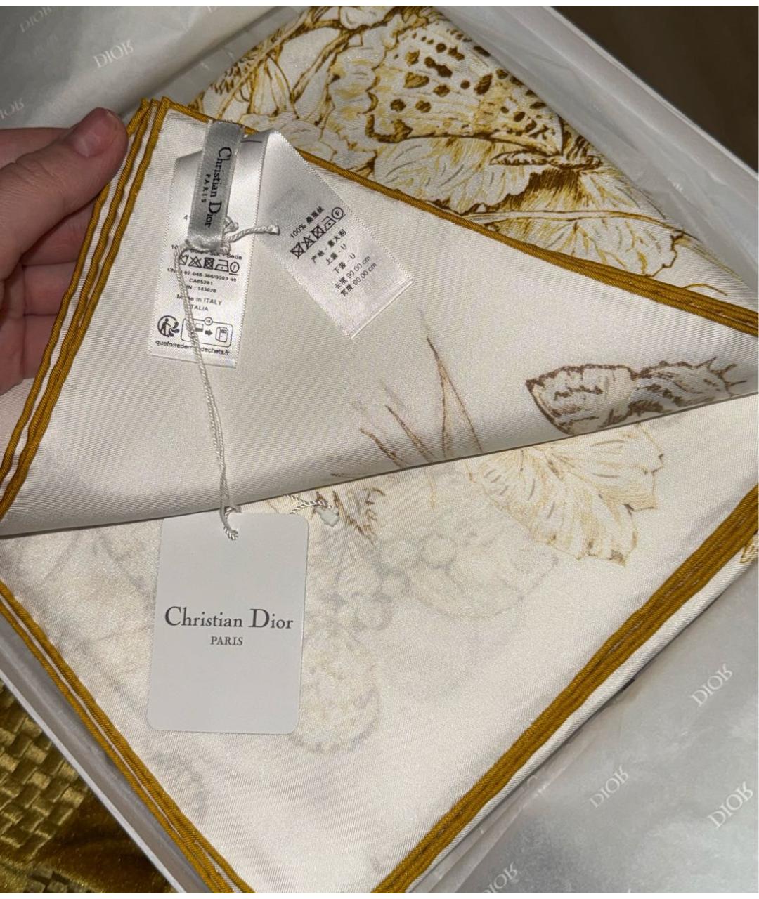 CHRISTIAN DIOR Белый шелковый платок, фото 3