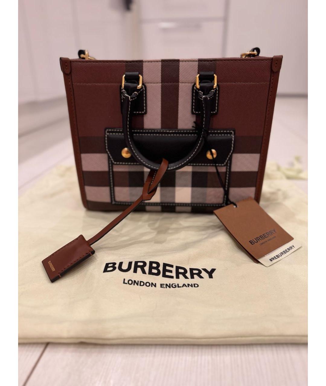 BURBERRY Коричневая кожаная сумка с короткими ручками, фото 5