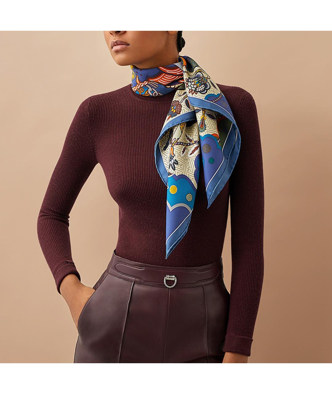 HERMES Синий шелковый шарф, фото 2