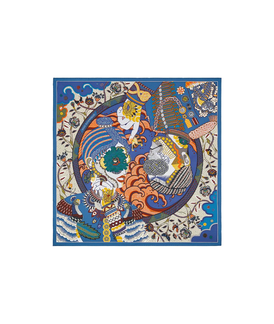 HERMES Синий шелковый шарф, фото 1