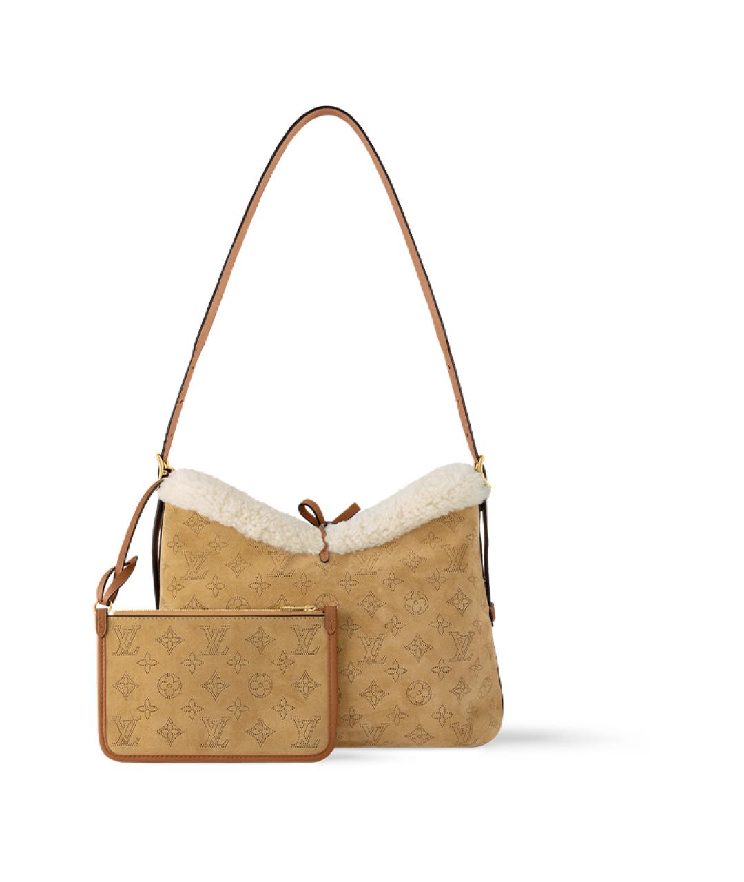 LOUIS VUITTON Горчичная бархатная сумка через плечо, фото 3
