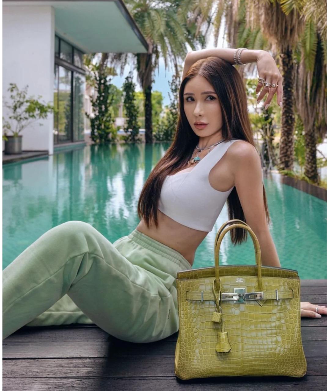 HERMES Зеленая сумка с короткими ручками из экзотической кожи, фото 6