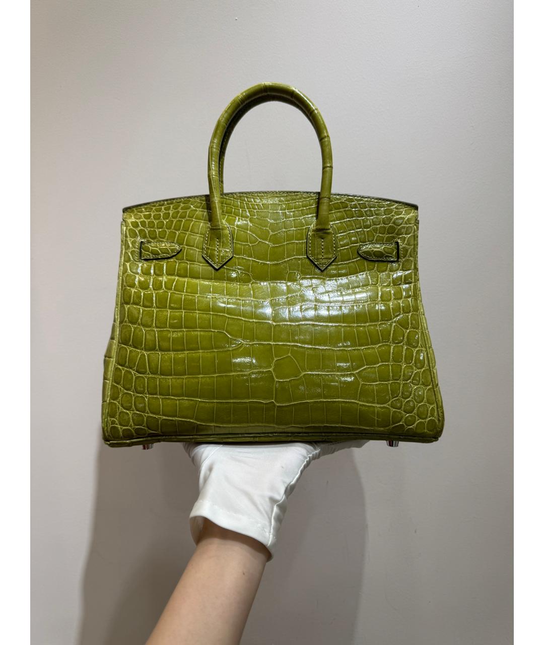 HERMES Зеленая сумка с короткими ручками из экзотической кожи, фото 2