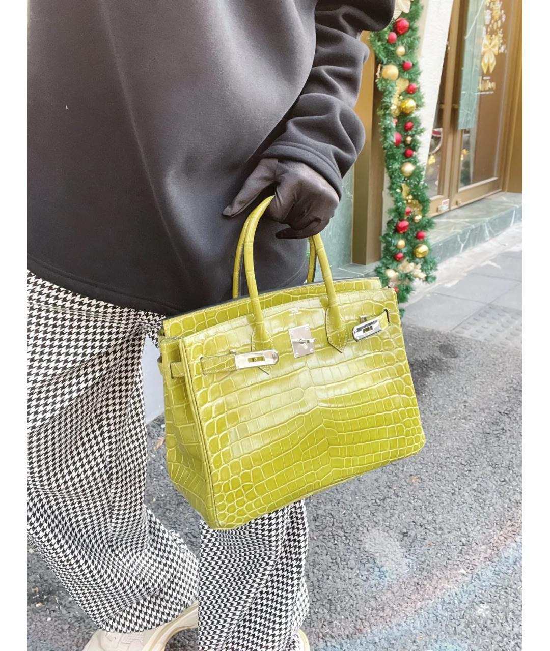 HERMES Зеленая сумка с короткими ручками из экзотической кожи, фото 8