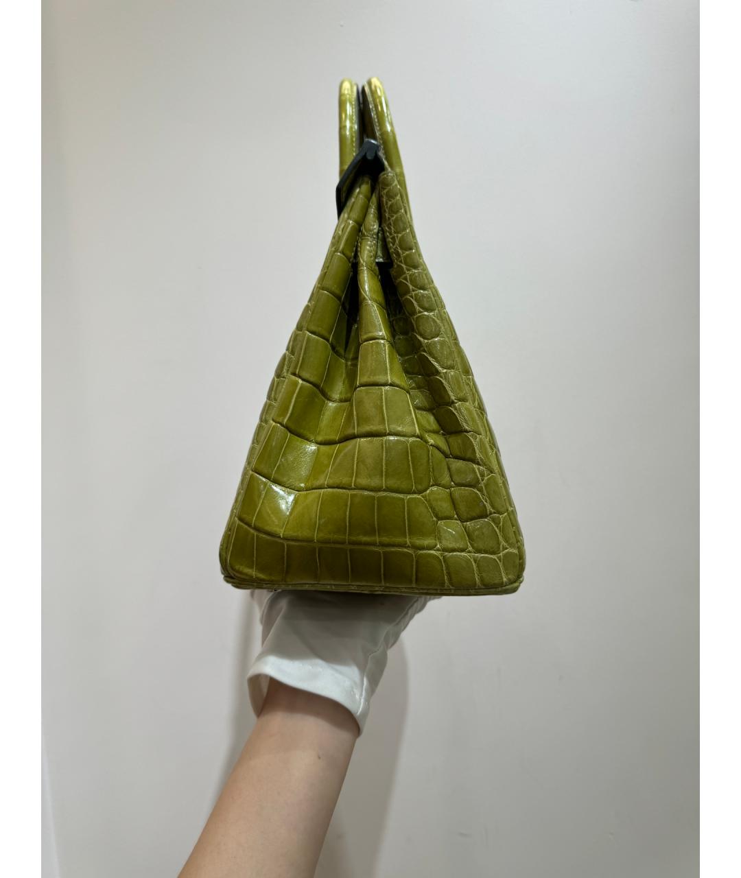 HERMES Зеленая сумка с короткими ручками из экзотической кожи, фото 3