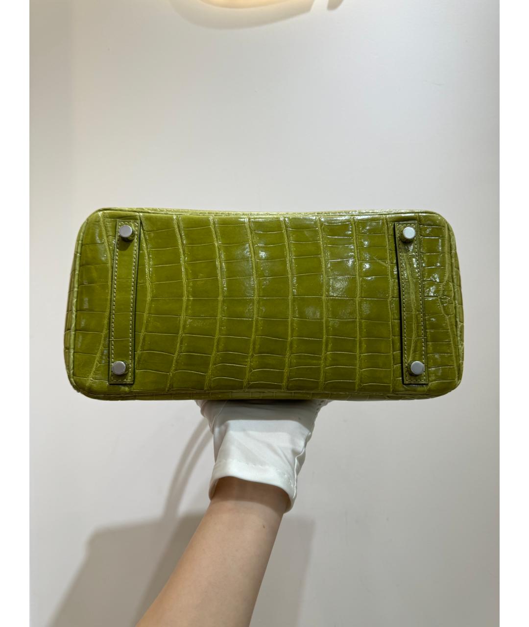 HERMES Зеленая сумка с короткими ручками из экзотической кожи, фото 5