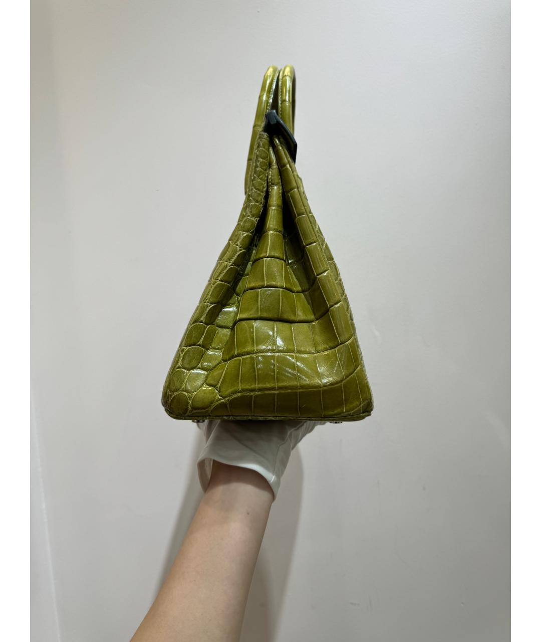 HERMES Зеленая сумка с короткими ручками из экзотической кожи, фото 4