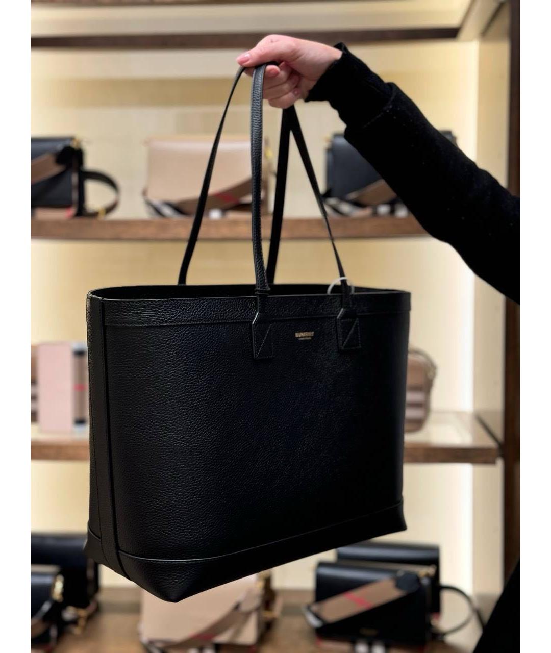 BURBERRY Черная кожаная сумка тоут, фото 2