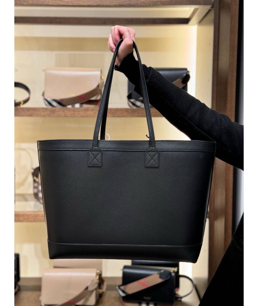 BURBERRY Черная кожаная сумка тоут, фото 3
