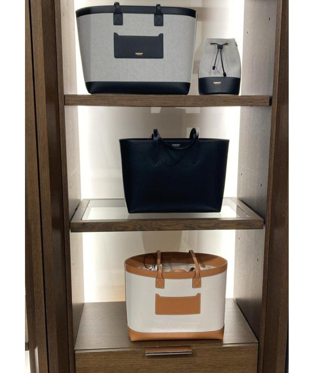 BURBERRY Черная кожаная сумка тоут, фото 5