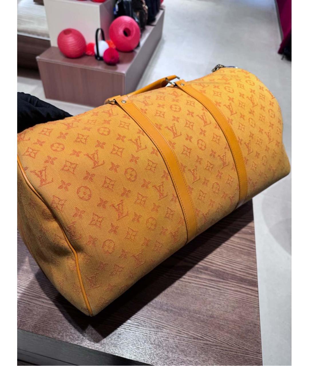 LOUIS VUITTON Горчичная деним дорожная/спортивная сумка, фото 4