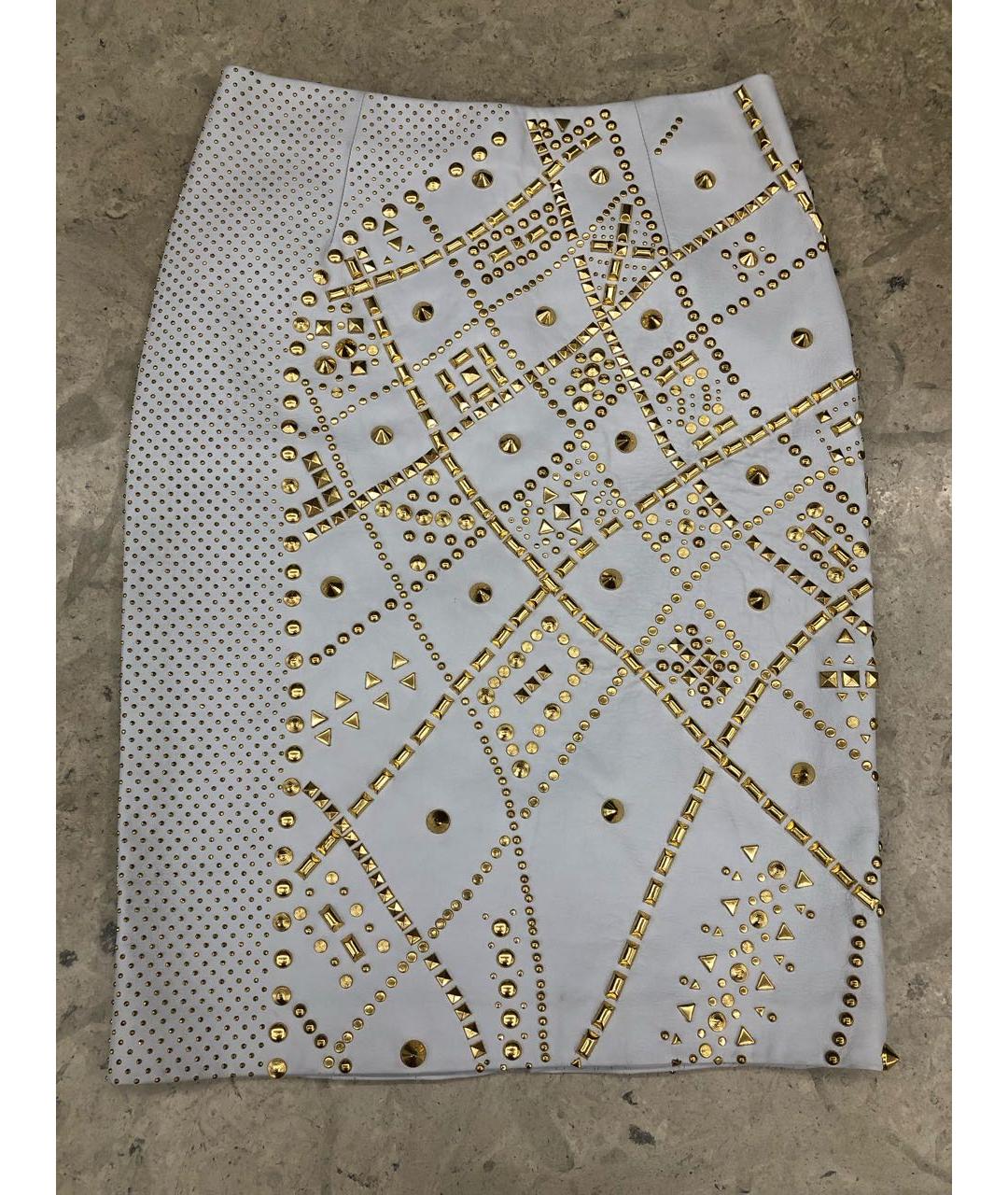 VERSACE Белая кожаная юбка миди, фото 7