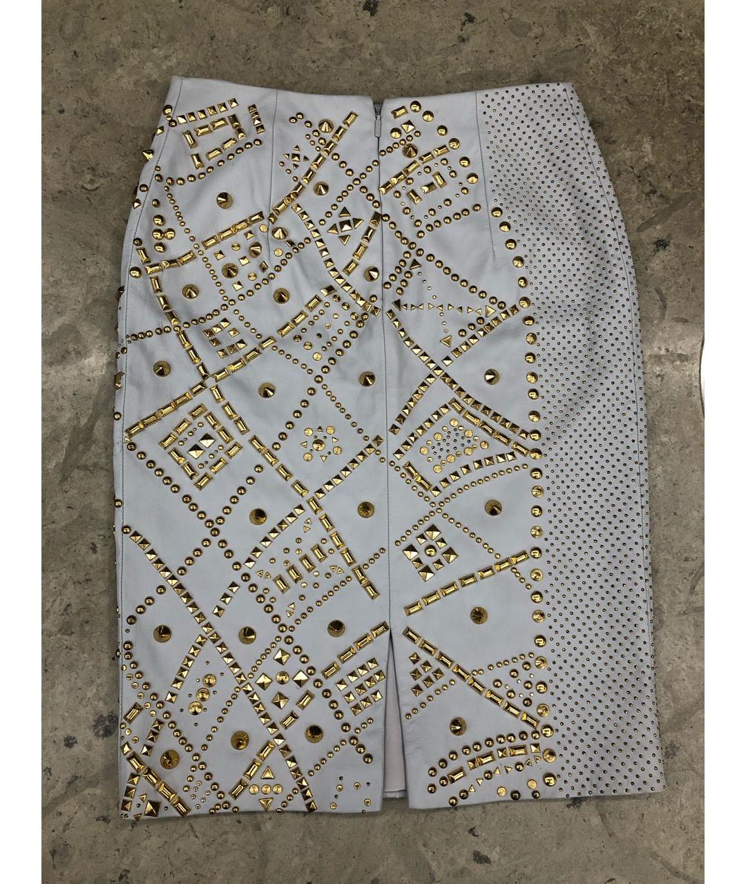 VERSACE Белая кожаная юбка миди, фото 3