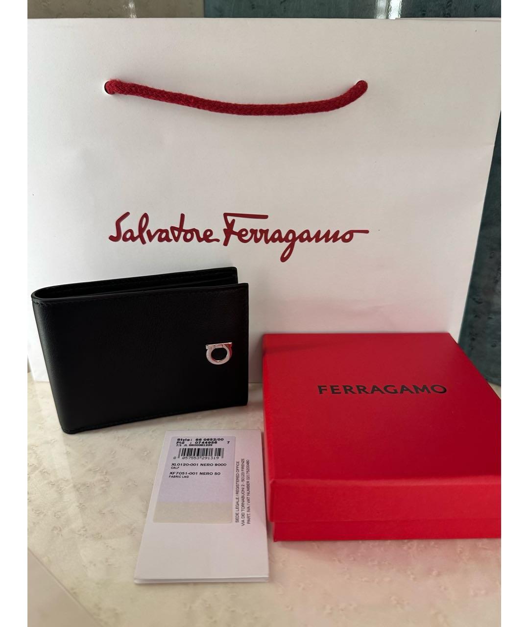 SALVATORE FERRAGAMO Черный кожаный кошелек, фото 7