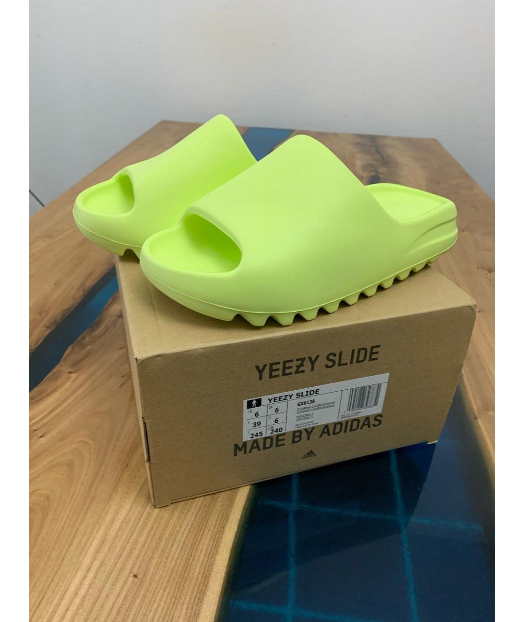 ADIDAS YEEZY Салатовые шлепанцы, фото 5