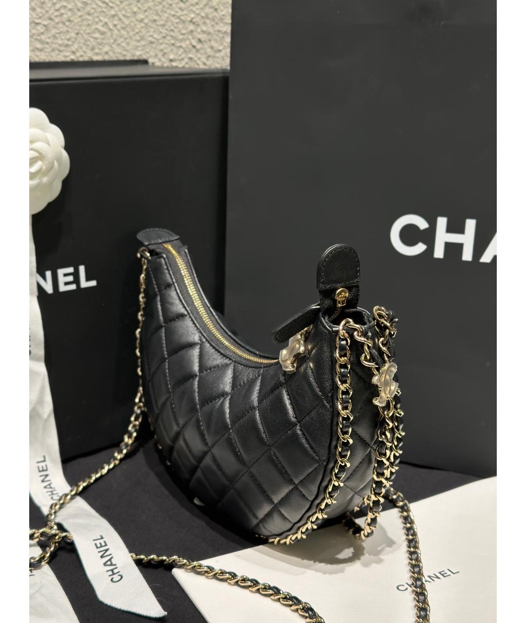 CHANEL Черная кожаная сумка через плечо, фото 6