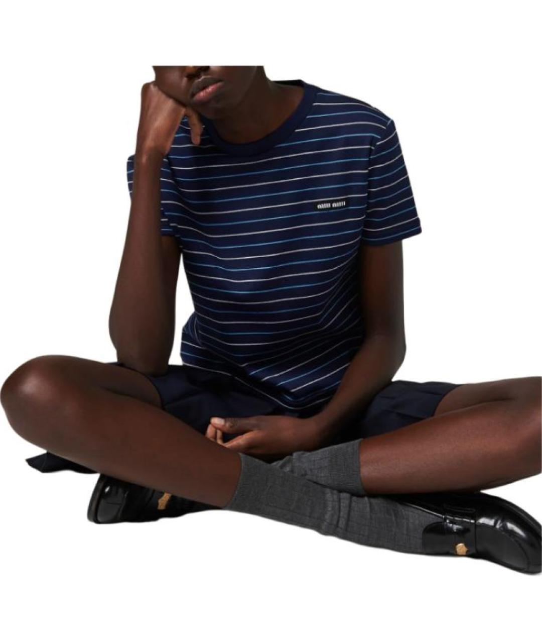 MIU MIU Темно-синяя хлопковая футболка, фото 4