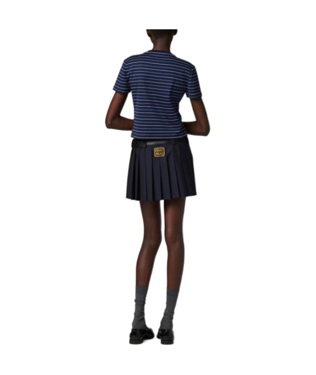 MIU MIU Темно-синяя хлопковая футболка, фото 3
