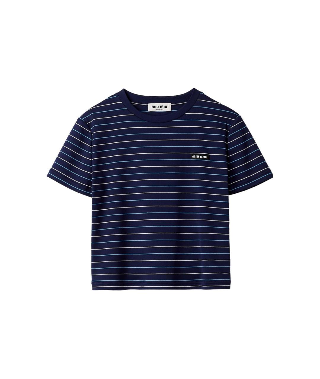 MIU MIU Темно-синяя хлопковая футболка, фото 1