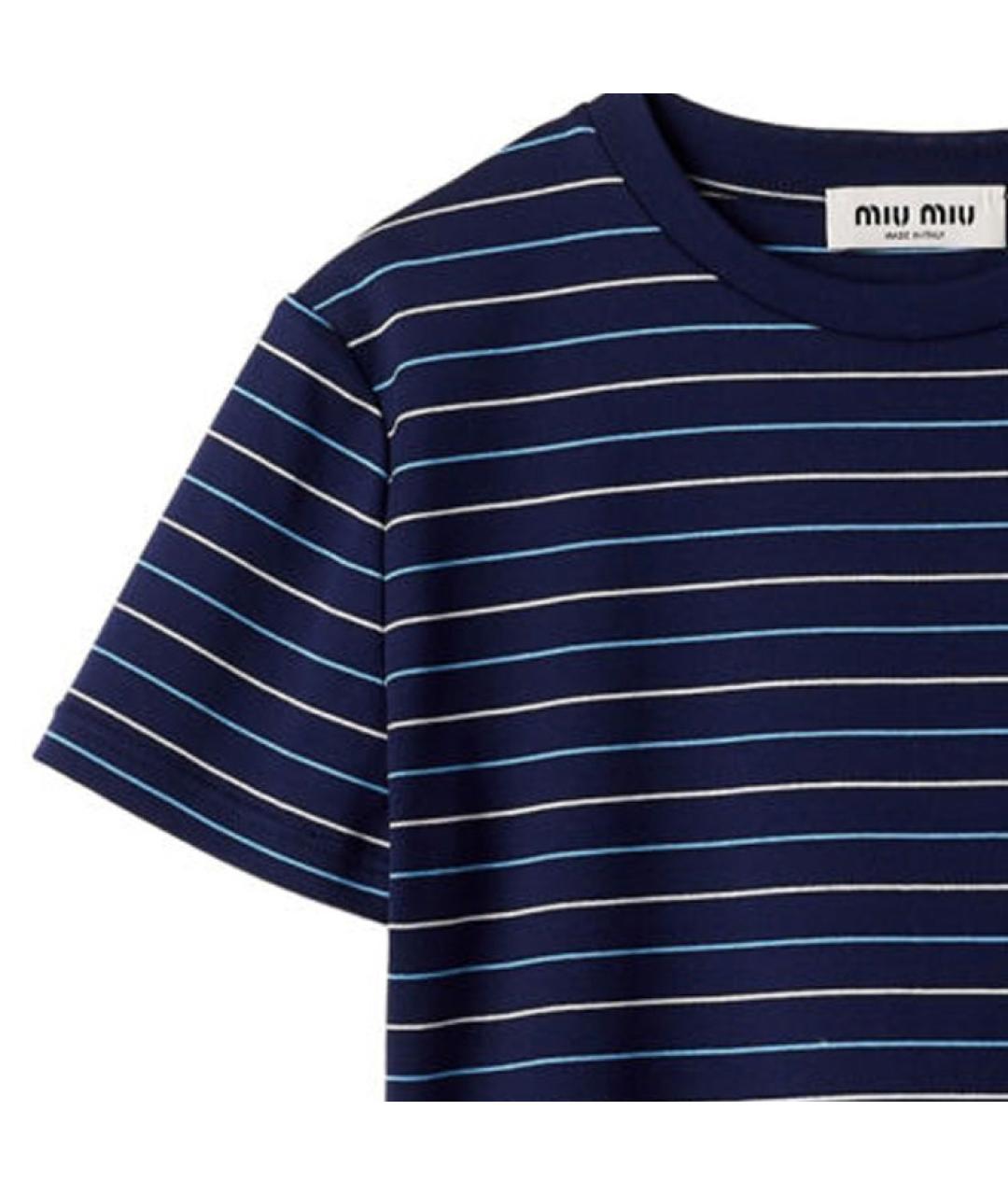 MIU MIU Темно-синяя хлопковая футболка, фото 6