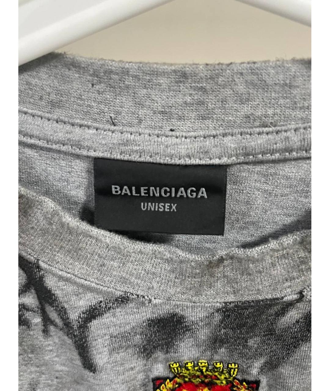 BALENCIAGA Антрацитовая хлопко-полиэстеровая футболка, фото 3