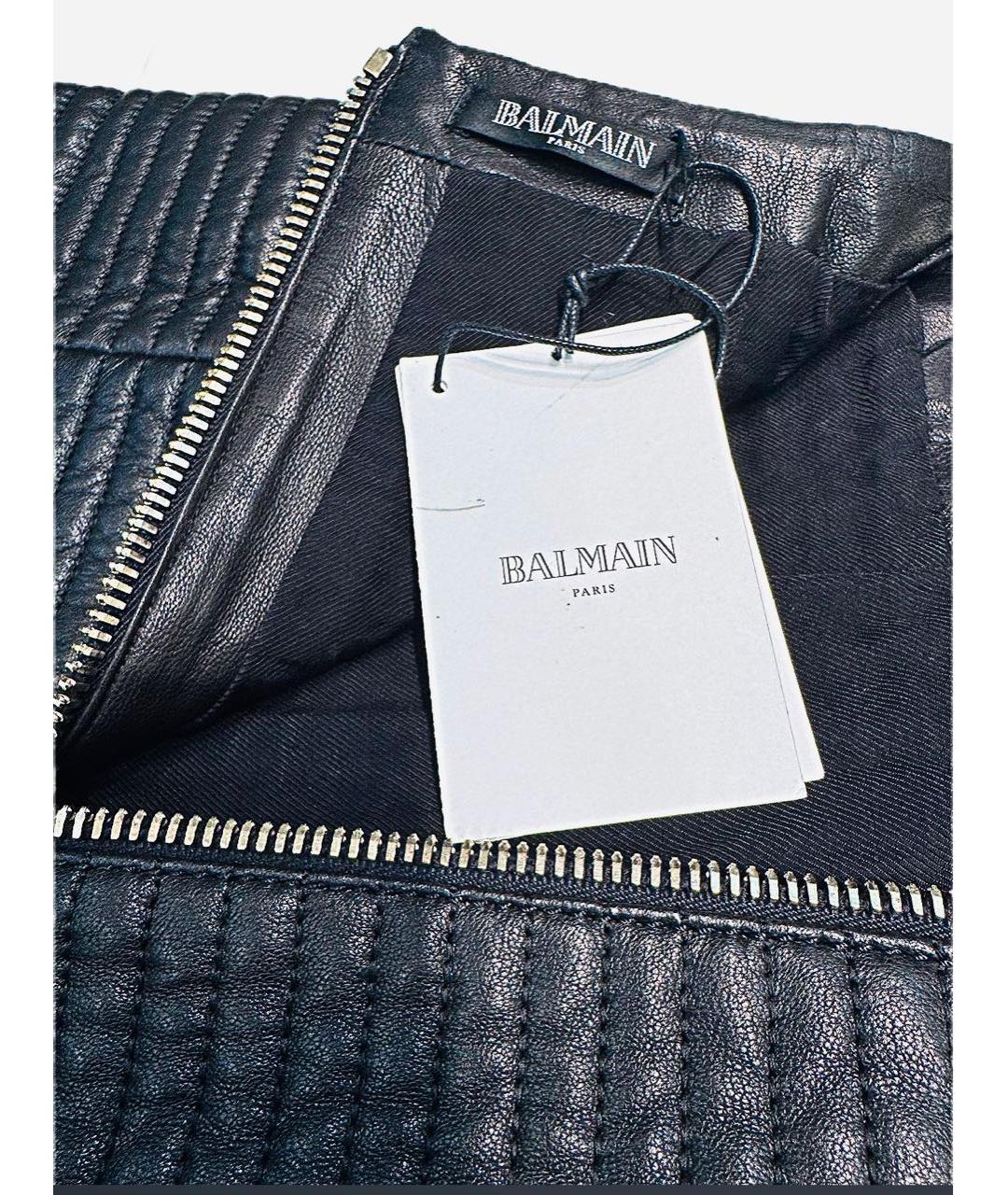 BALMAIN Черная кожаная юбка мини, фото 3