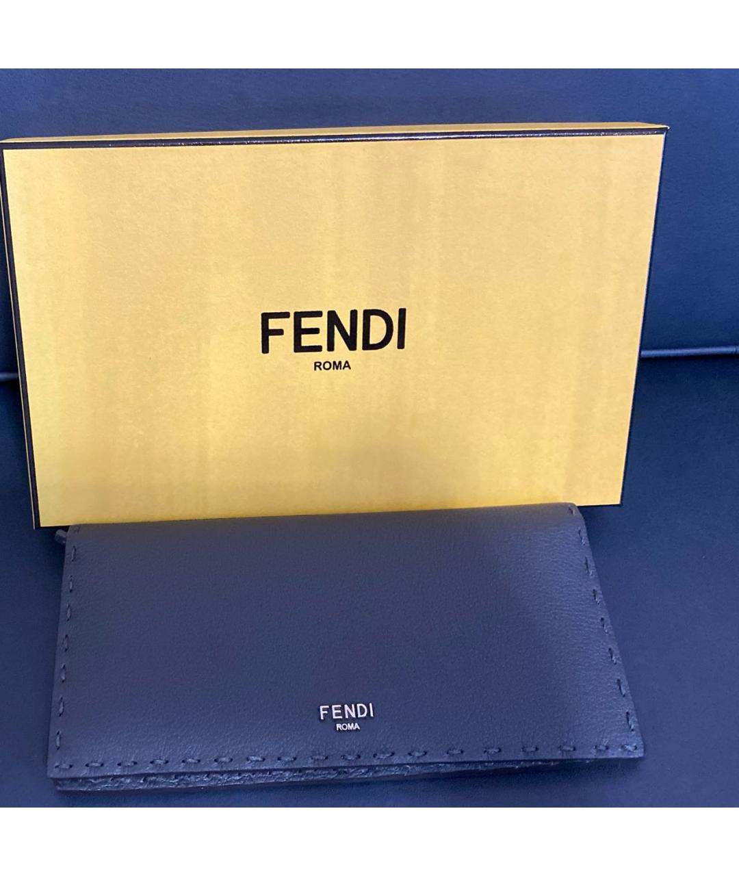 FENDI Серый кожаный кошелек, фото 5