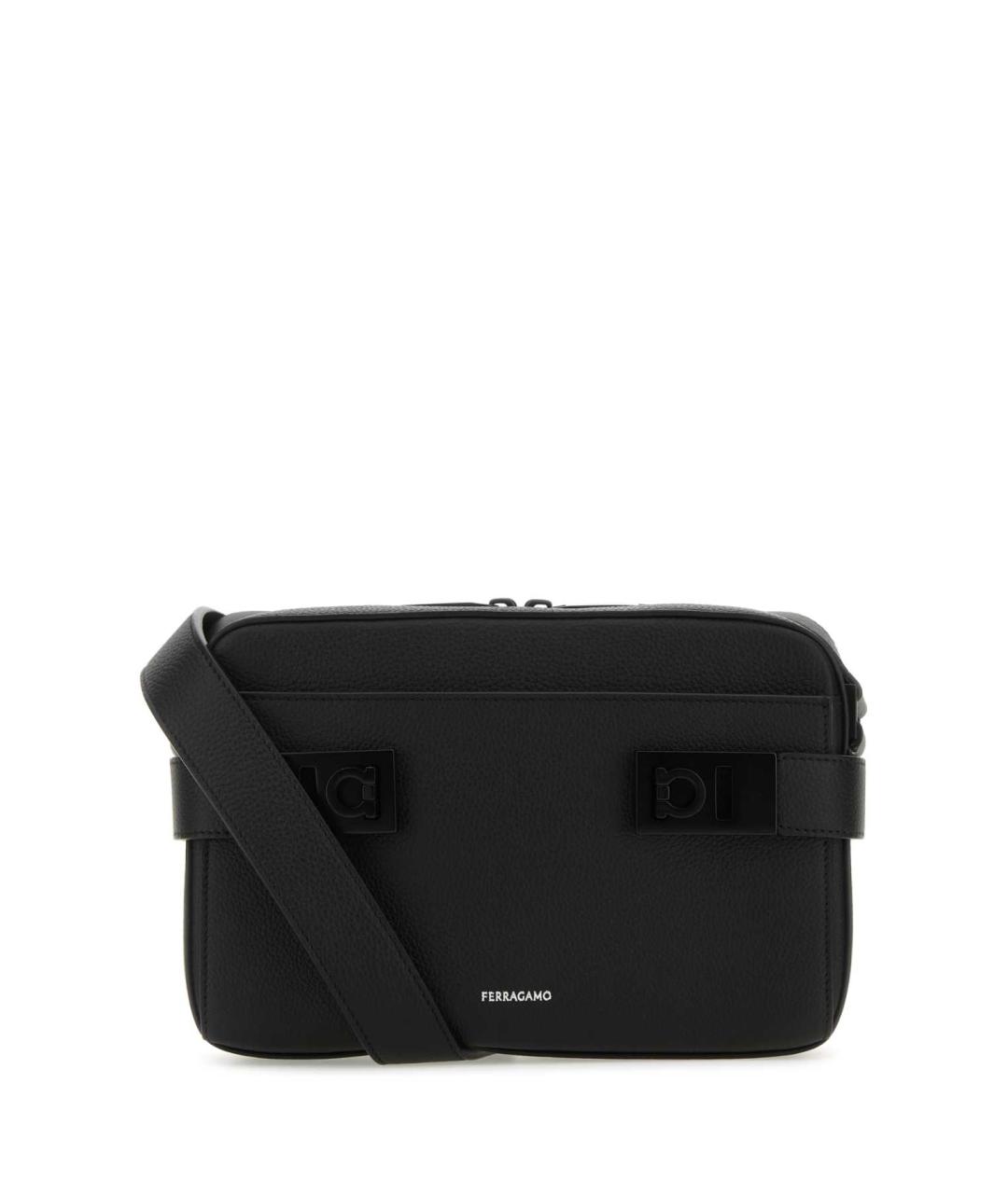 FERRAGAMO Черная кожаная сумка на плечо, фото 1