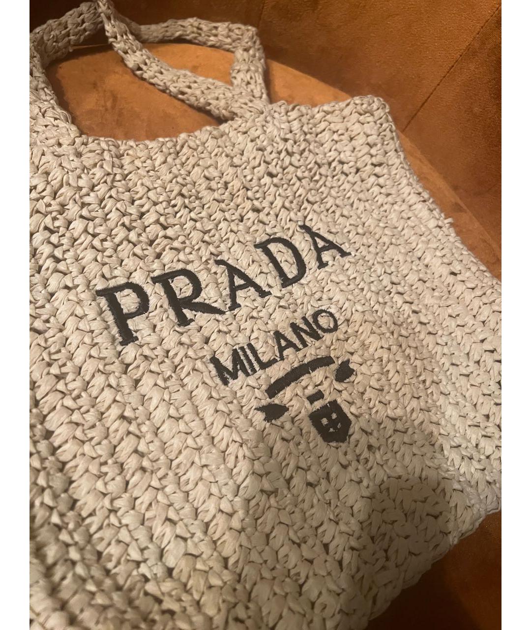 PRADA Бежевая пелетеная пляжная сумка, фото 5