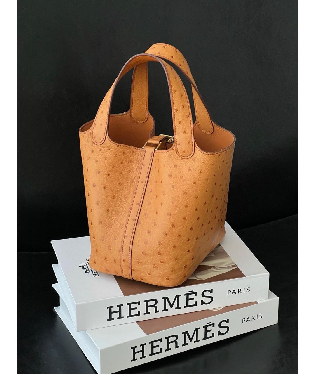 HERMES Коричневая сумка с короткими ручками из экзотической кожи, фото 2