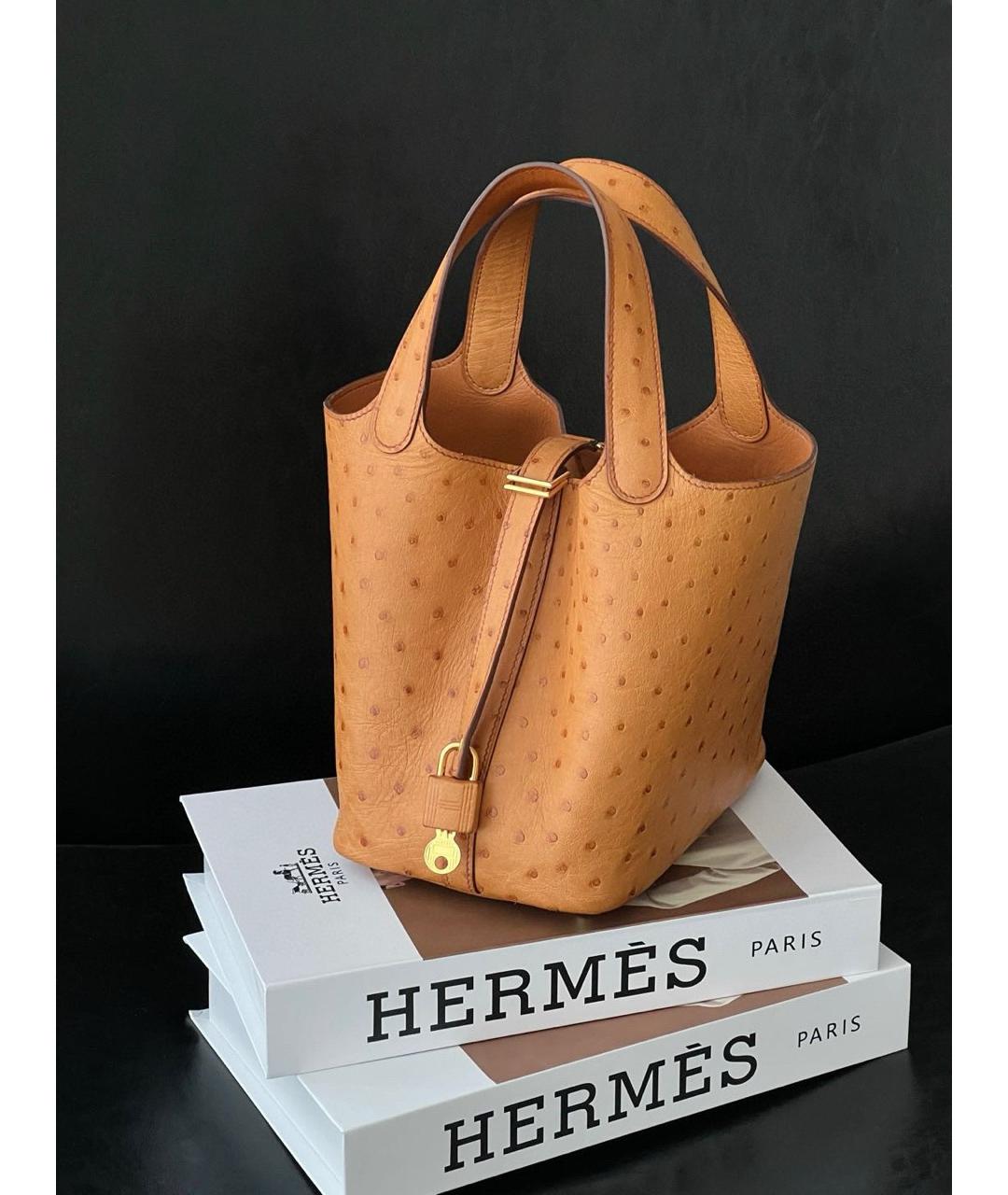 HERMES Коричневая сумка с короткими ручками из экзотической кожи, фото 9