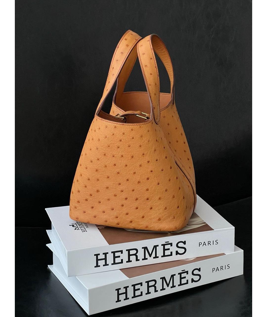 HERMES Коричневая сумка с короткими ручками из экзотической кожи, фото 4