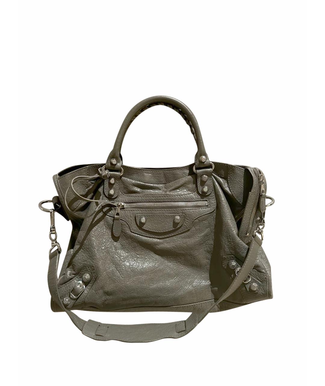 BALENCIAGA Серая кожаная сумка с короткими ручками, фото 1