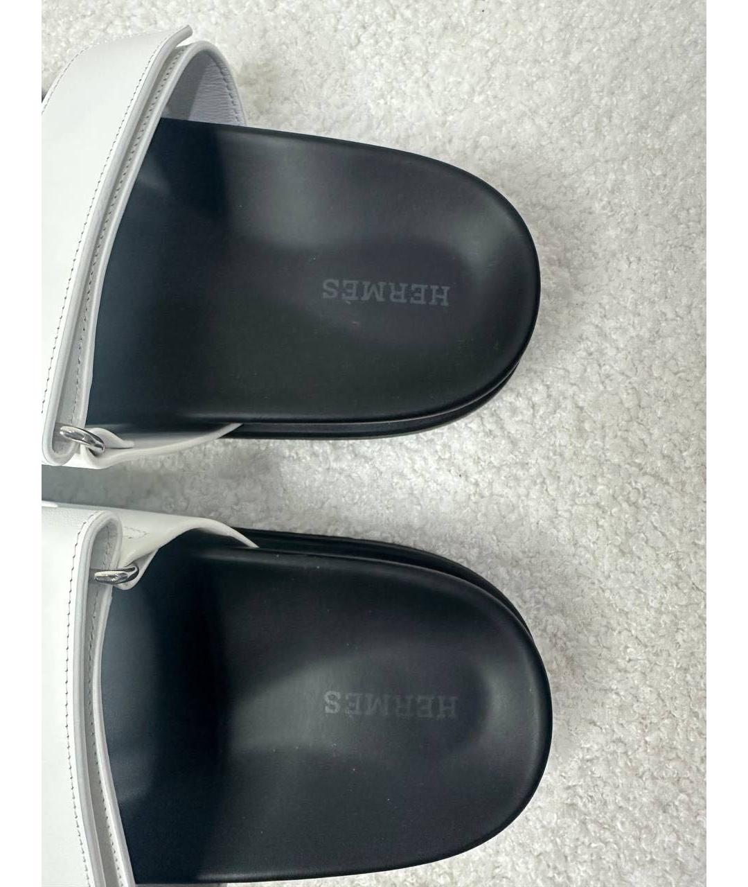 HERMES Белые кожаные шлепанцы, фото 6