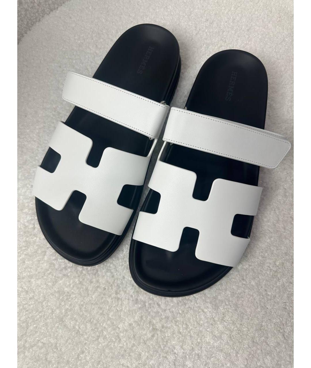 HERMES Белые кожаные шлепанцы, фото 3