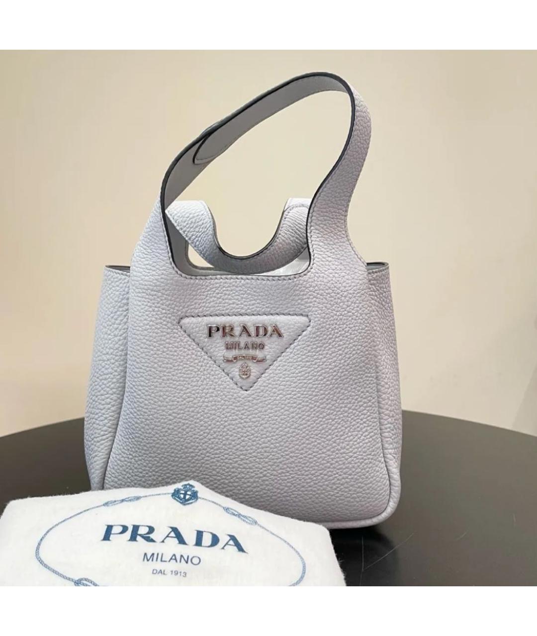 PRADA Серая кожаная сумка тоут, фото 8